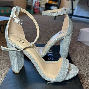 Windsor Silver Glitter Mesh Block Heel
